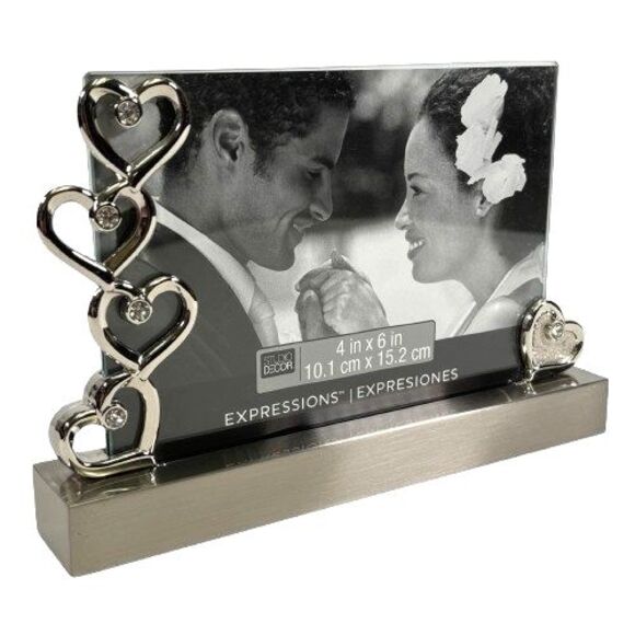 Silver Hearts Wedding Photo Frame Jeweled Rhinestones Expressions Studio Décor - Picture 2 of 11